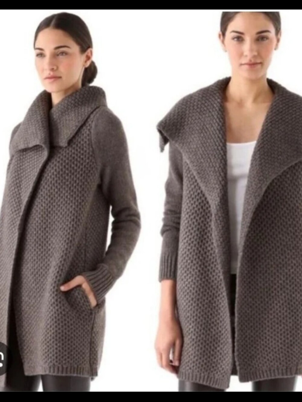 Vince Brown Yak Wool Honeycomb Drape Front Cardigan Sweater.